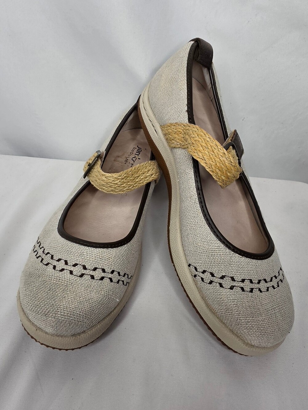 Jambu Rosie Eco Womens Size 6M Beige Linen Canvas Mary Jane Flat Comfort Shoes